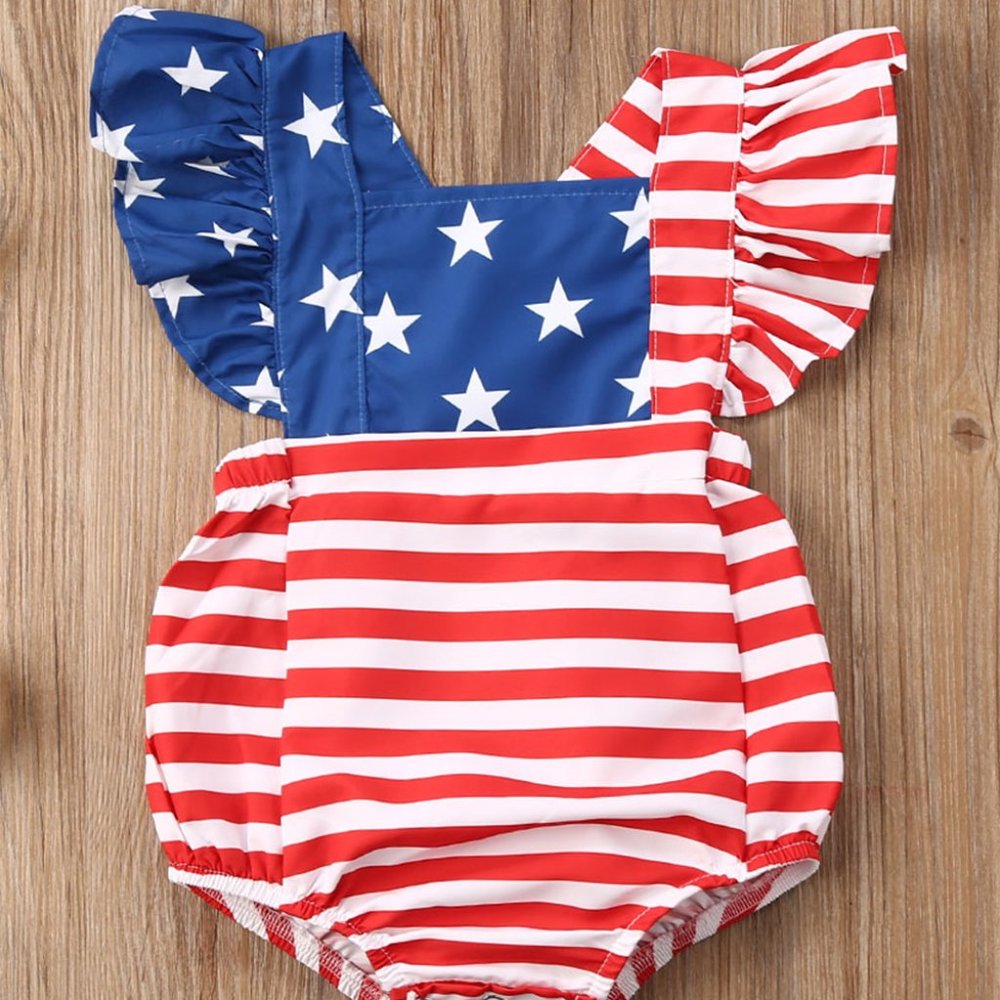 American Flag Flutter Cap-Sleeve Baby Romper